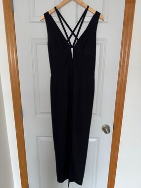 Vintage Elegant Black Strappy V-Neck Women's Dress
